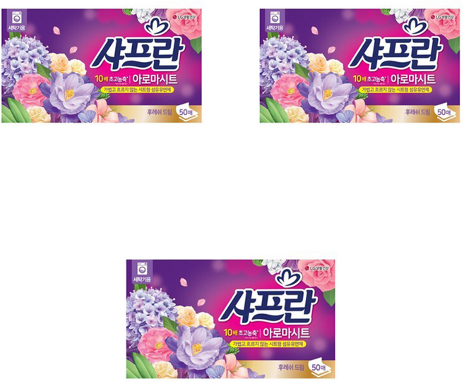 샤프란 아로마시트 섬유유연제 후레쉬 드림 본품, 50매, 3개
