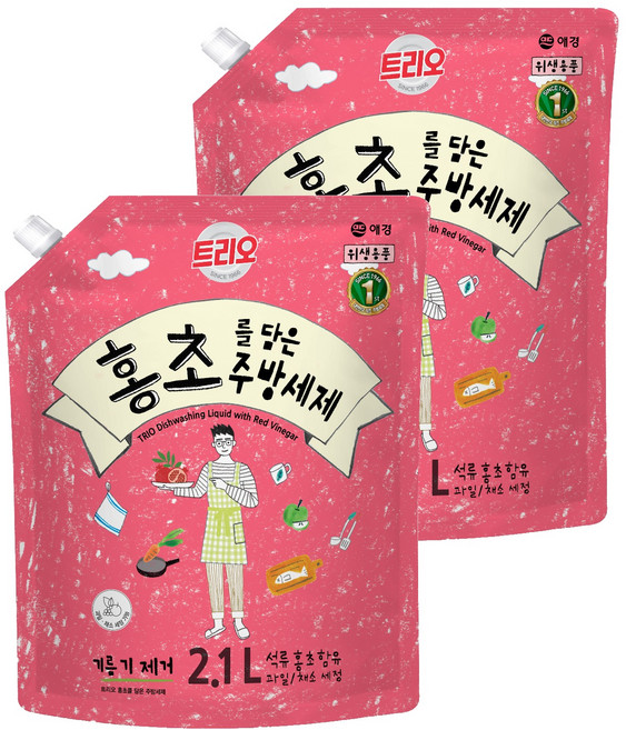 트리오 홍초를 담은 주방세제, 2.1L, 2개