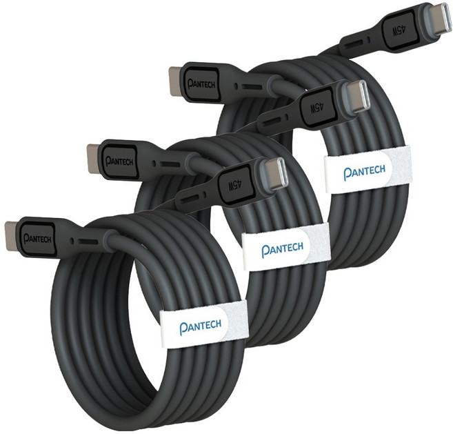 팬택 45W C타입-C타입 초고속 파스텔 케이블, 블랙, 3개, 2m