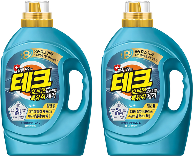 테크 호르몬 특유취 제거 액상세제 일반용 본품, 2.7L, 2개입, 2개