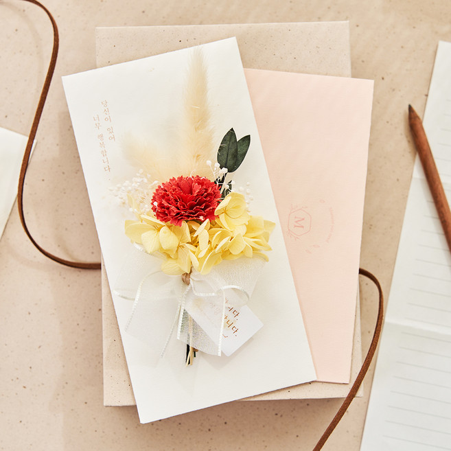 MUNID 優雅康乃馨胸針卡片+信封組, Lovely Red, 1組