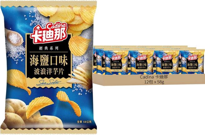 Cadina 卡迪那 波浪海鹽洋芋片, 58g, 12包
