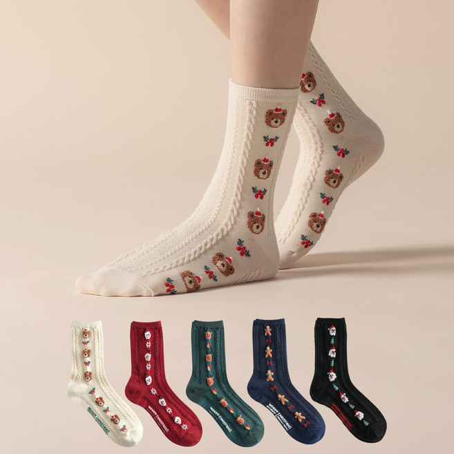 삭피엔스 여성용 메리 크리스마스 니트 양말 5켤레 세트