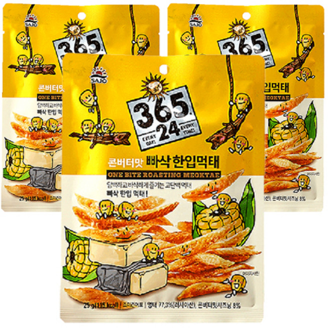 삼육오점이사 사조 한입 먹태 콘버터맛, 25g, 3개