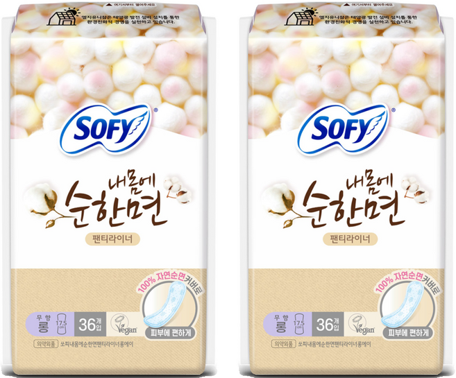 쏘피 내몸에 순한면 팬티라이너, 롱, 36개입, 2개