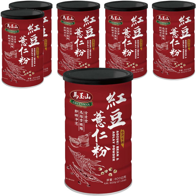 馬玉山 紅豆薏仁粉, 600g, 1罐, 6罐