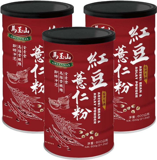 馬玉山 紅豆薏仁粉, 600g, 1罐, 3罐