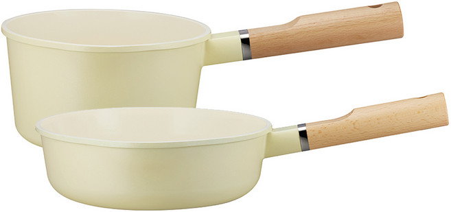 로이첸 IH 건강한 마쉬옐로우 세라믹팬 2종 세트, 옐로우, 밀크팬 16cm + 딥팬 20cm, 1세트