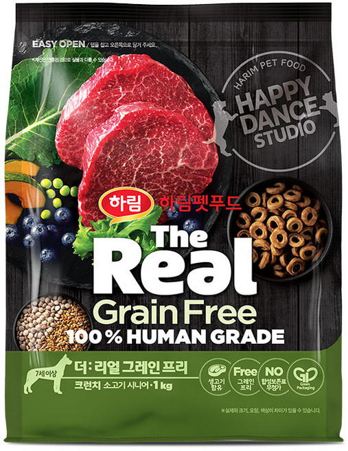 하림펫푸드 더리얼 그레인프리 크런치 시니어 강아지 사료, 소, 1kg, 1개