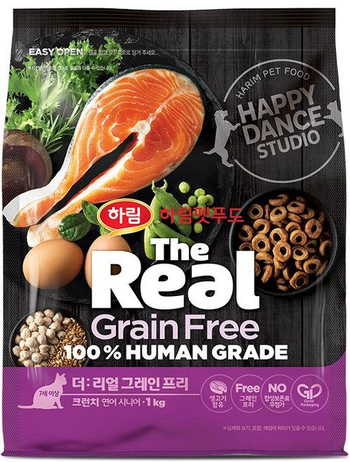 하림펫푸드 더리얼 캣 그레인프리 크런치 시니어 건식사료, 연어, 1kg, 1개