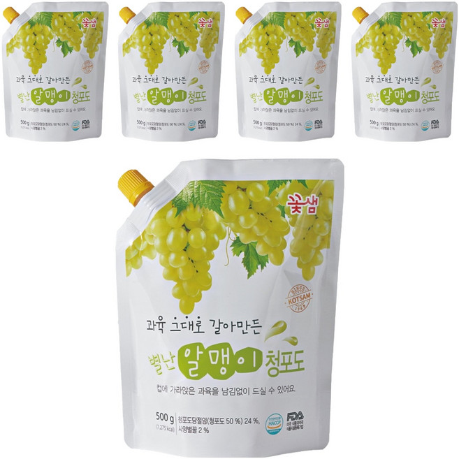 꽃샘 별난알맹이 청포도 음료베이스, 500g, 5개