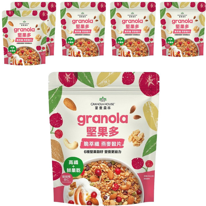 GRANOLA HOUSE 宴麥森林 堅果多 脆萃纖燕麥穀片 蔓越莓杏仁, 250g, 6包