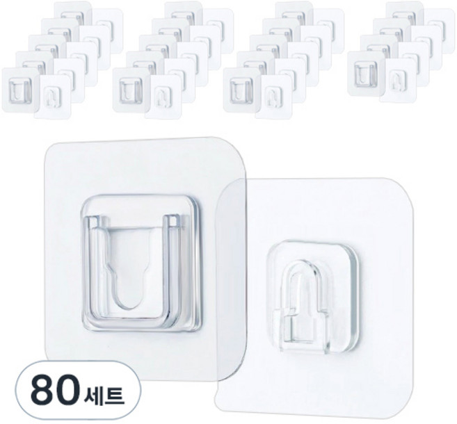 피키픽스 접착식 후크 1구 스티커, 반투명, 80세트