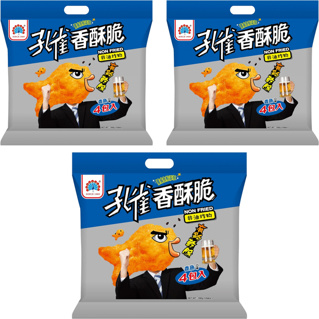 孔雀 香酥脆 香魚口味, 160g, 3袋