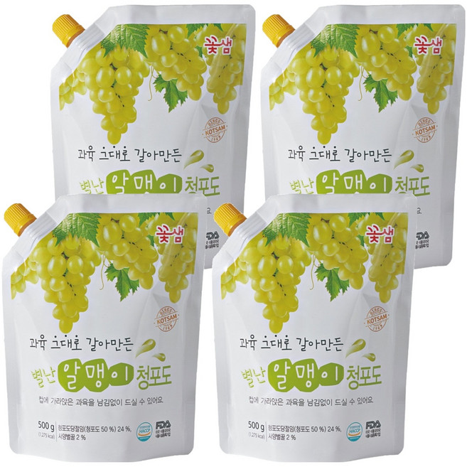 꽃샘 별난알맹이 청포도 음료베이스, 500g, 4개