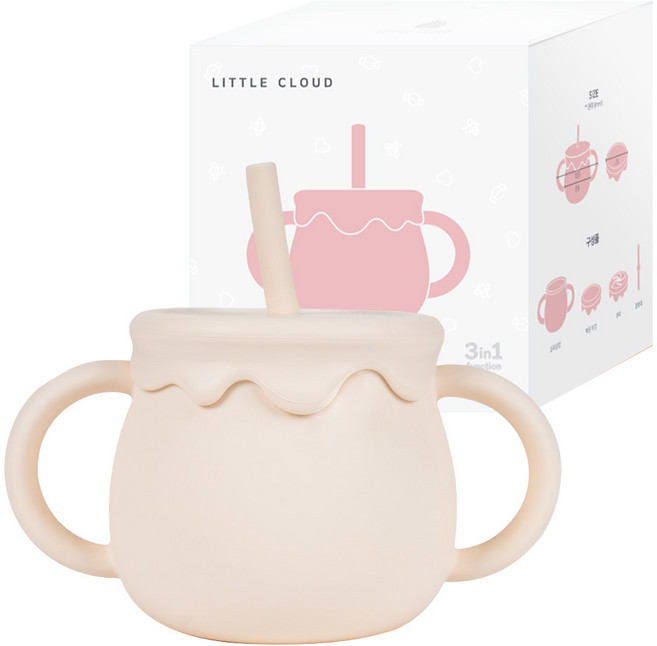 리틀클라우드 꿀단지 멀티 실리콘 빨대컵, 250ml, 1개, 크림