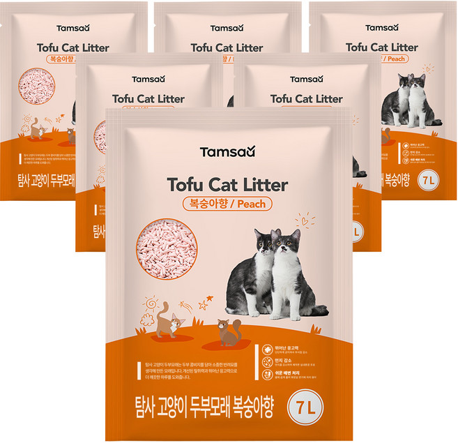 탐사 고양이 두부모래 7L (약 2.8kg), 6개, 복숭아향