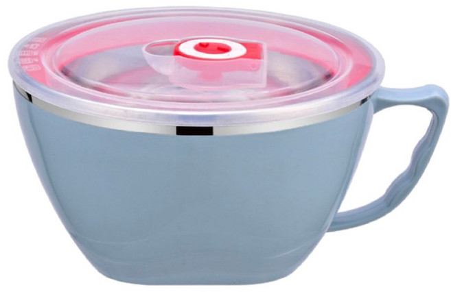 雙層304不鏽鋼保溫泡麵碗 1200ml大容量 透明碗蓋 隔熱防燙 手持輕便, 顏色隨機, 1個