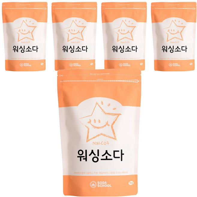 소다스쿨 워싱소다 세탁세제, 1kg, 5개