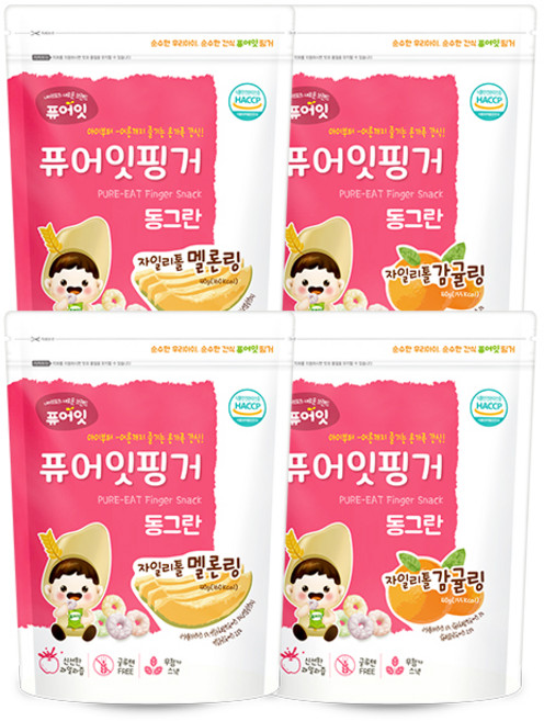 퓨어잇 핑거 동그란 자일리톨 감귤링 2p + 멜론링 2p, 1세트