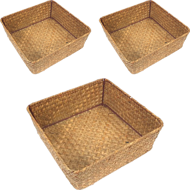 내일의공간 정사각 라탄바구니, 네츄럴, 3개