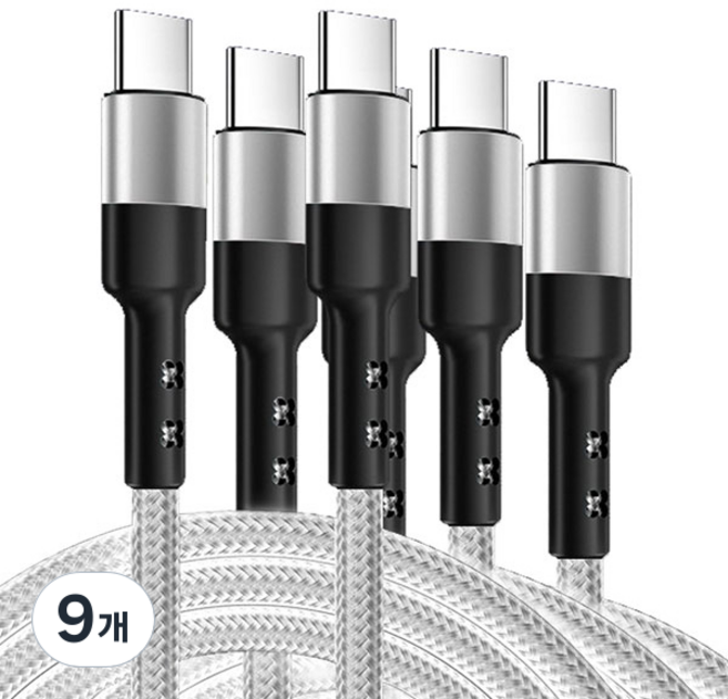 구스페리 단선방지 C타입 to C PD 초고속 충전케이블 60W, 2m, 화이트, 9개