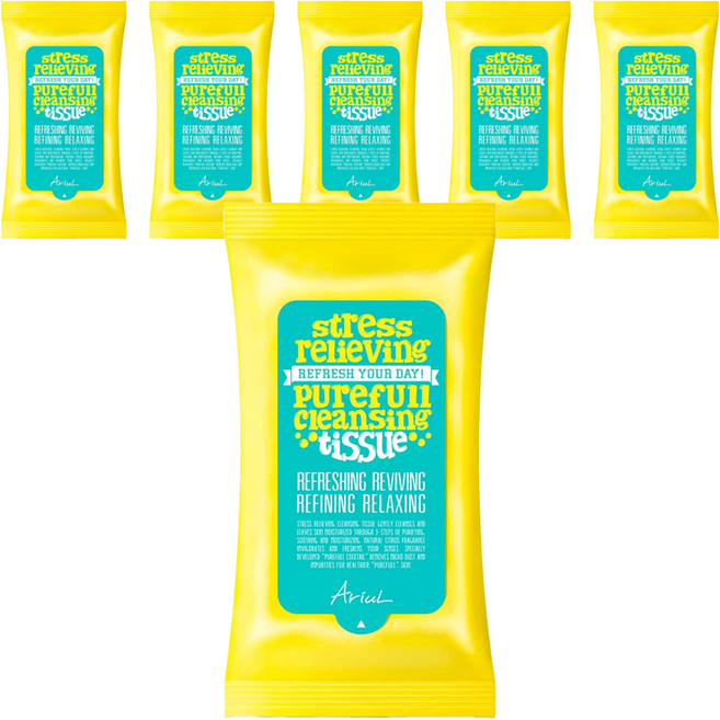 아리얼 스트레스릴리빙 퓨어풀 클렌징티슈, 15매입, 6개