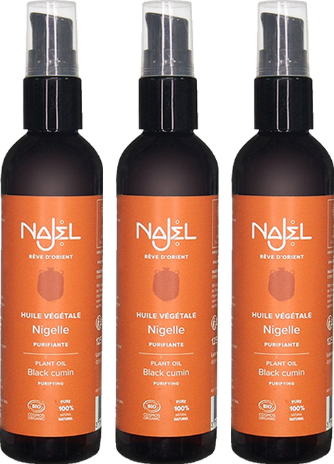 NAJEL 有機黑種籽草按摩護理油 身體 + 頭髮用, 3瓶, 125ml