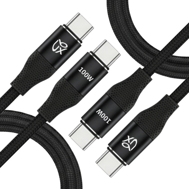 언박싱 C타입-C타입 브랙스 패브릭 E Marker 칩 100W PD PPS 초고속 충전 케이블, 블랙, 2개, 0.5m
