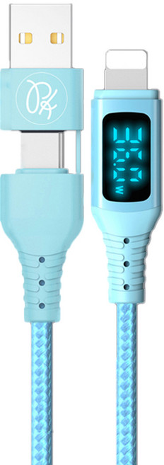 PICKOGEN 皮克全 二合一 Type-C/USB-Lightning 充電傳輸線, 1.2m, 藍色, 1條