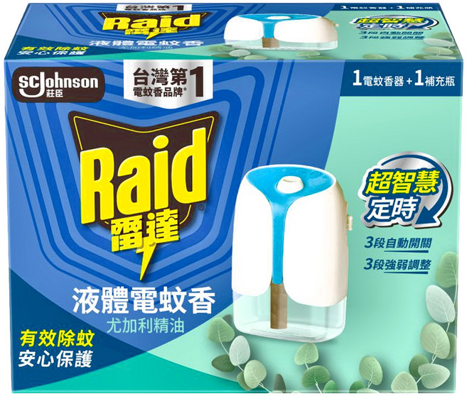 Raid 雷達 超智慧薄型液體電蚊香組 尤加利, 41ml, 1組