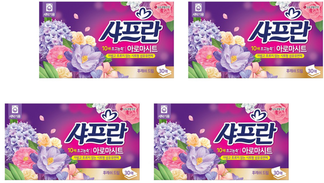 샤프란 아로마시트 시트 섬유유연제 후레쉬 드림 본품, 30매, 4개