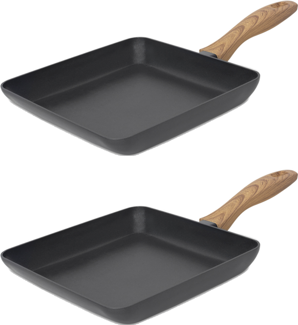 벨라쿠진 인덕션 우드패턴 IH 정사각 후라이팬, 22cm, 2개