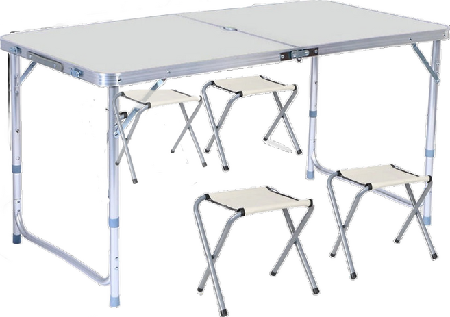 FOSO 加粗圓管鋁合金折疊桌 + 椅子 4個, 時尚白, 1組