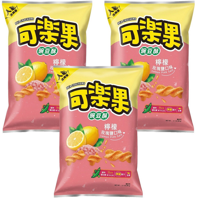 可樂果 豌豆酥 檸檬玫瑰鹽口味, 88g, 3包