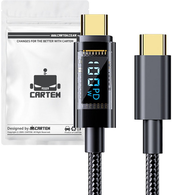카템 100W PD 디스플레이 C to C 타입 초고속 충전 케이블 CT420, 1.2m, 블랙, 1개