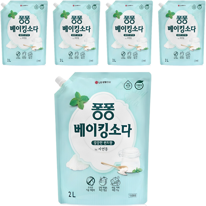 퐁퐁 베이킹소다 주방세제 깔끔한 민트향 리필형, 2L, 5개