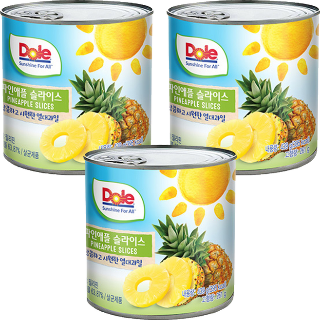 돌 파인애플 슬라이스 통조림, 439g, 3개