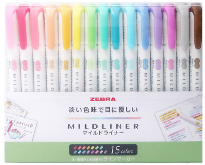 ZEBRA 斑馬牌 MILDLINER 水性螢光筆 15色組, 混合顏色, 15個