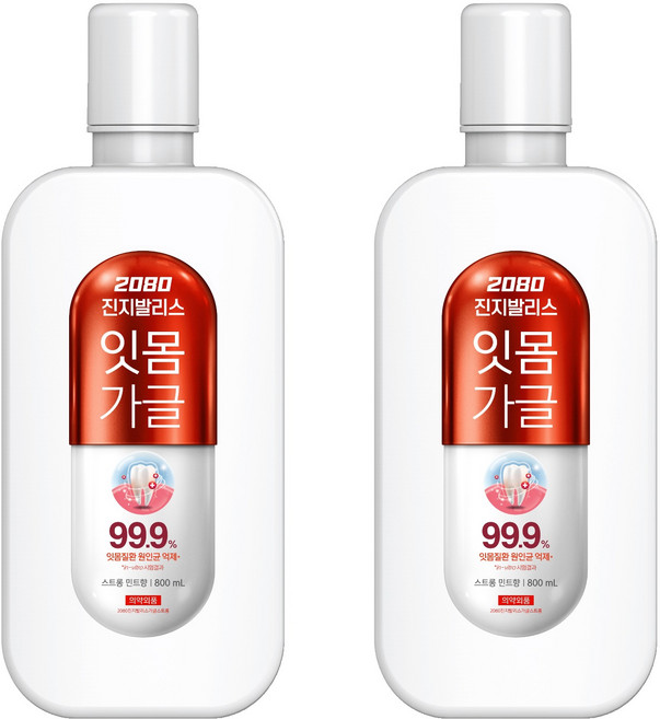 2080 진지발리스 잇몸 가글 스트롱 민트향, 800ml, 2개