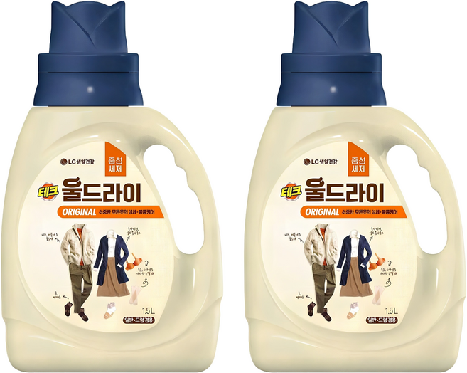 테크 울드라이 오리지널 중성세제 본품, 1.5L, 2개