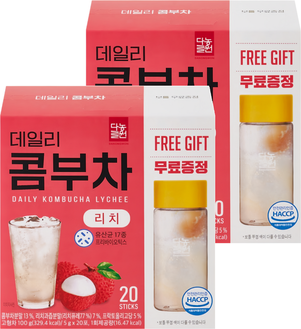 Danongwon 乳酸菌康普茶 + 瓶子 荔枝, 20包, 5g, 2盒