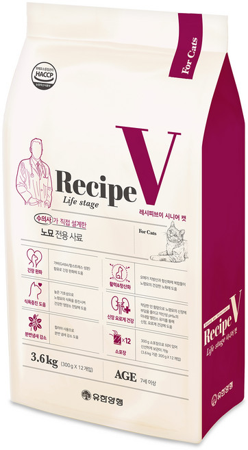 유한양행레시피브이 고양이 사료, 시니어, 3.6kg, 1개