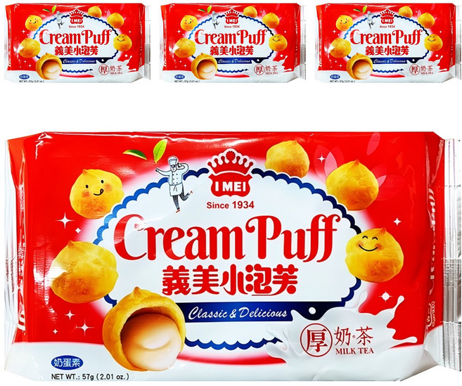 義美 小泡芙 厚奶茶, 57g, 4包