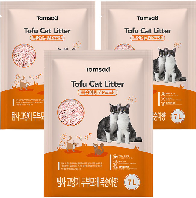 탐사 고양이 두부모래 7L (약 2.8kg), 3개, 복숭아향