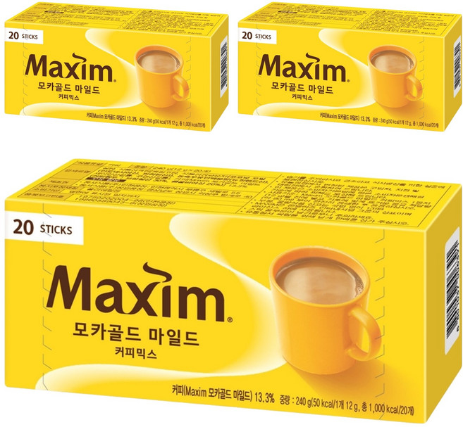 Maxim 麥心 摩卡經典三合一咖啡, 12g, 3盒, 20條