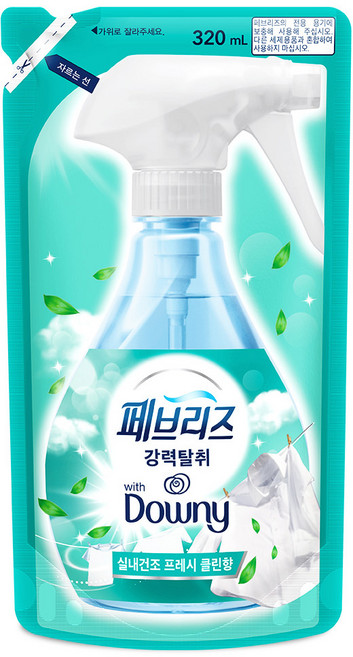 페브리즈 섬유탈취제 다우니 실내건조 프레시클린향 리필, 320ml, 1개