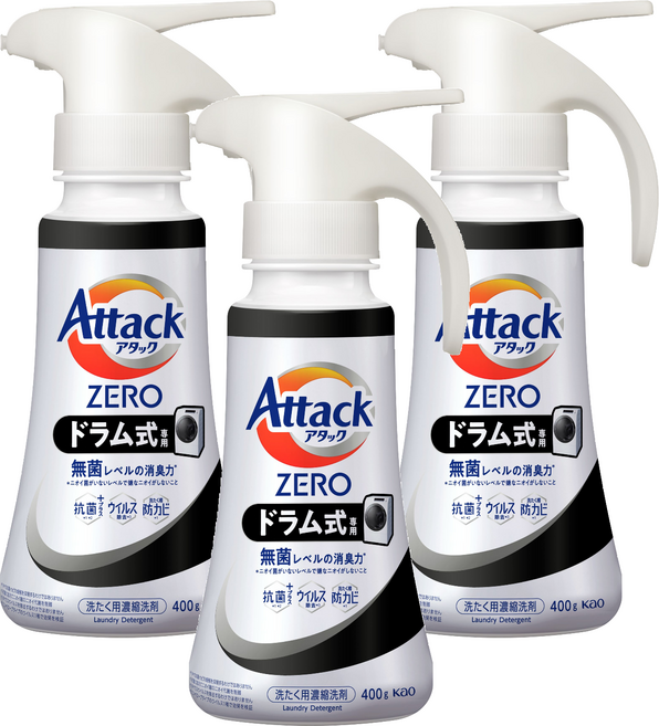 Attack ZERO 滾筒洗衣機用洗衣精 按壓式, 400g, 3瓶