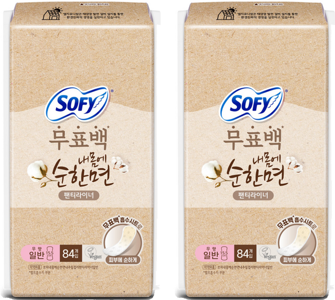 쏘피 무표백 내몸에 순한면 팬티라이너, 일반, 84개입, 2개