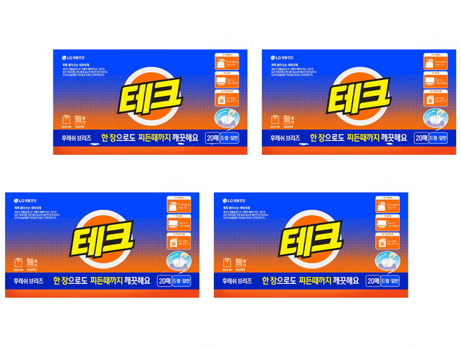 테크 간편시트 후레쉬 브리즈 세제, 20개입, 4개